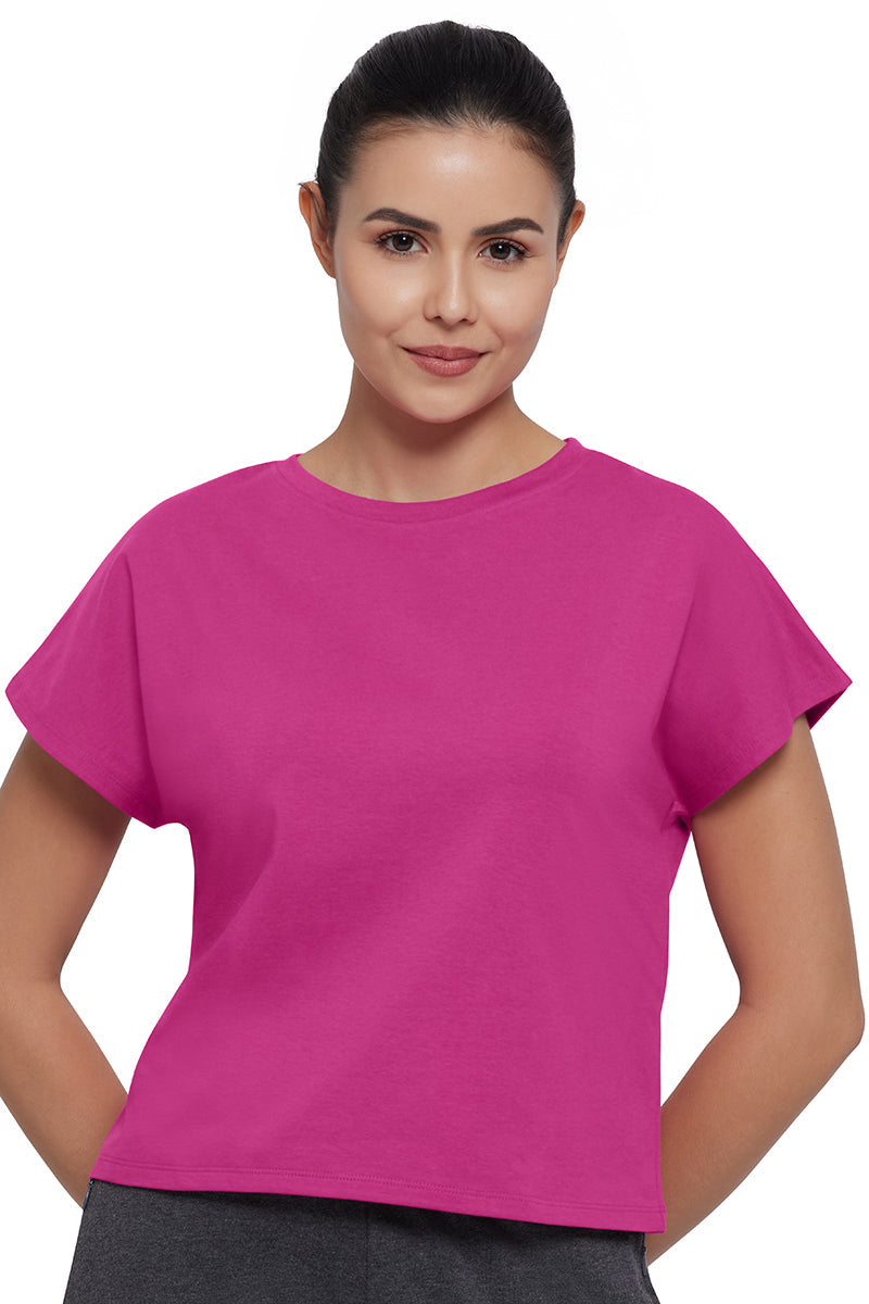 Amante Women's Short Sleeve Relaxed Fit Pink Round Neck T-Shirt